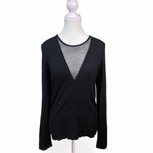 Calvin Klein Black Mesh  Deep V-Neck Blouse